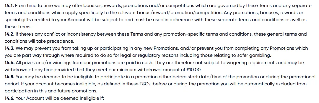 MrQ review: section 14 of MrQ's general terms