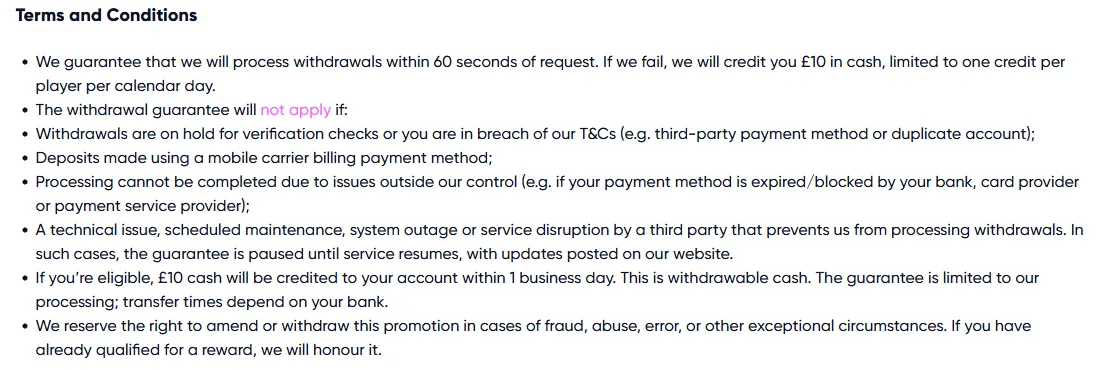 MrQ review: the withdrawal guarantee terms